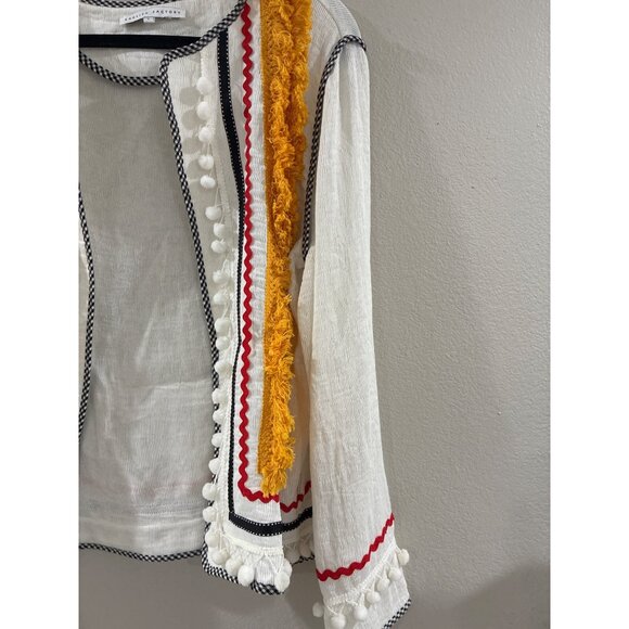 English factory Bohemian festival Tassel Pom Pom Trim Open Front Jacket sz Large - Picture 5 of 8